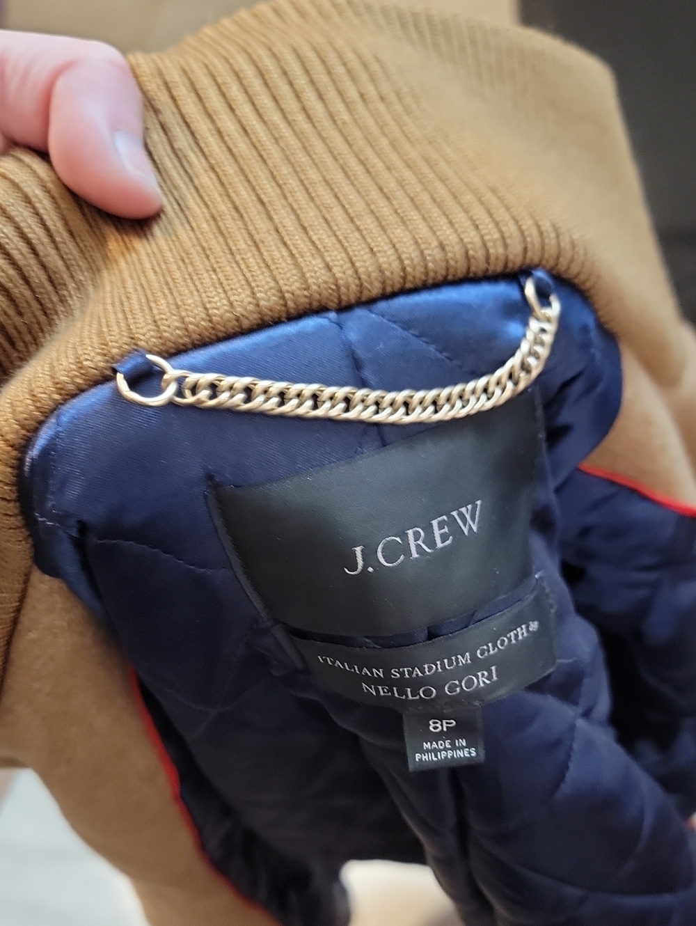 Camel Wool Blend Zip Coat with Quilted Navy Lining J. Crew - Picture 3 of 9